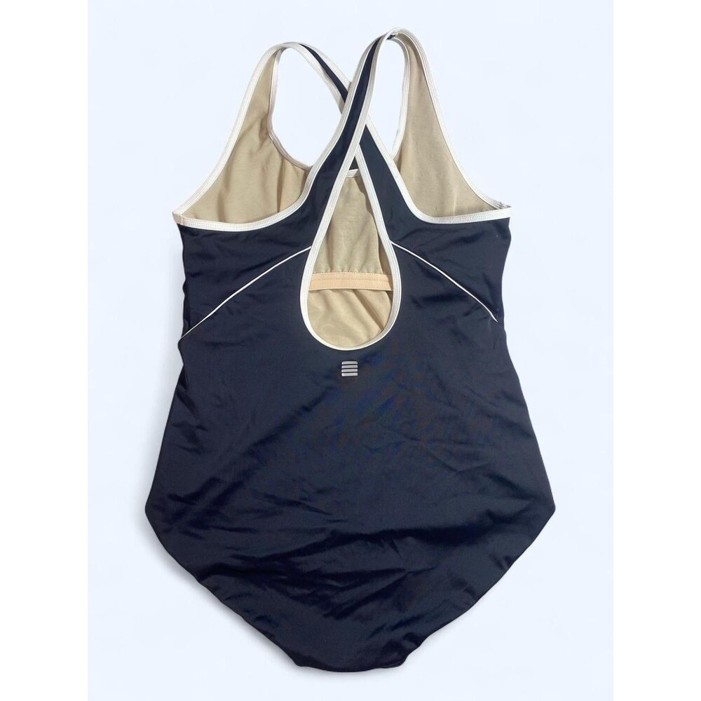 Lands' End Tugless X-Back Swimsuit Black White Piping EUC Size 14 Sporty - Picture 4 of 13